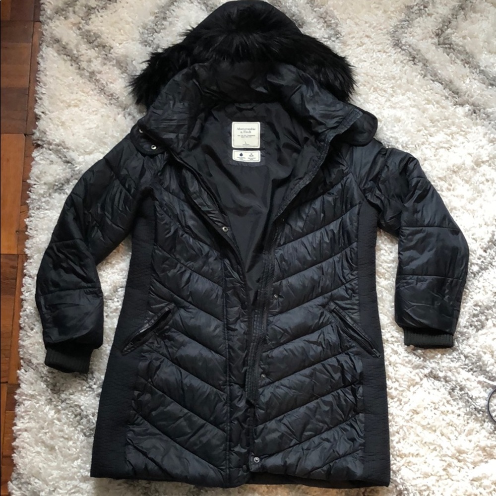 Abercrombie & Fitch Black Puffer Coat w/ Fur Hood